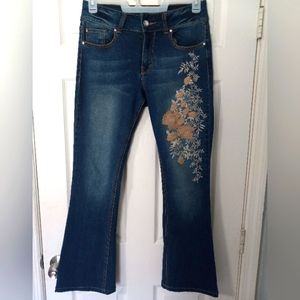 Cache 8 Jeans Womens Light Wash Denim High Rise Floral Embroidered , Vintage